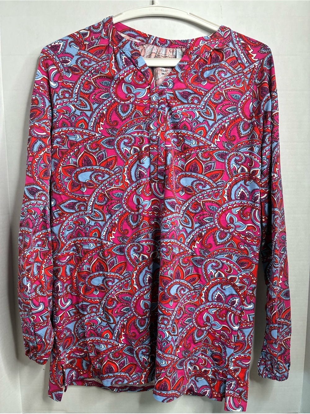COOLIBAR Women's Paisley Long Sleeve Tunic Top UPF 50 Red Blue Pink
